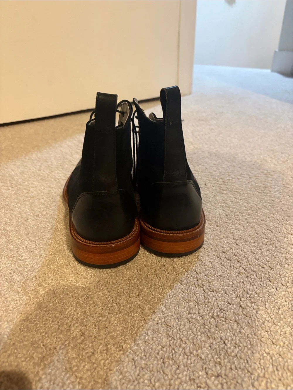 Taft Black Leather Cap-Toe Lace-Up Boots with Brown Welt